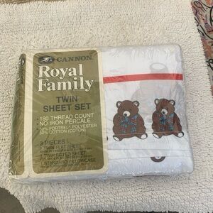 Vintage Cannon Royal Family Twin Sheet Set 3 Piece Bear Print